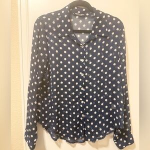 About A Girl Navy and White Polka Dot Button Down Shirt
